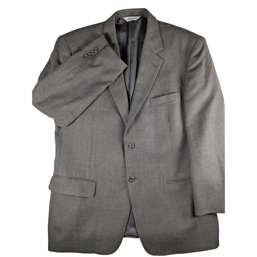 Pronto Uomo Men 44 Regular Brown Houndstooth 100% Lambswool Blazer Jacket (Read)